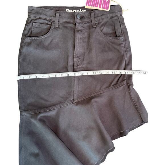 SNACKS! The Crinkle Cut Faded Black Denim Jean Skirt Asymmetrical Rocker Style - Picture 14 of 16